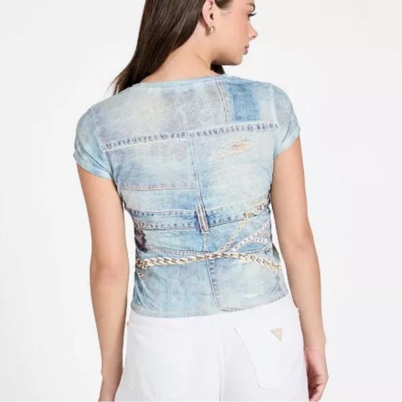 Guess Blue Denim Chain Print Top - Picture 5 of 7
